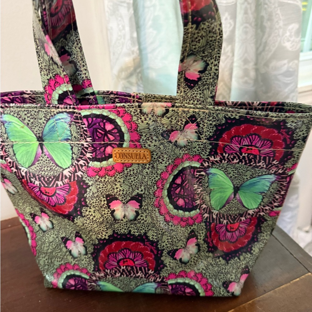 Consuela Green and Pink Tote Bag with Vibrant Patterns
